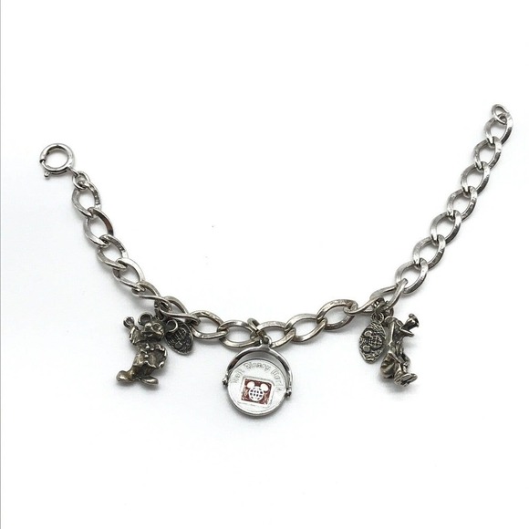 Disney Vintage 925 Sterling Silver Mickey Goofy Enamel Charm Bracelet - Picture 9 of 9